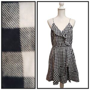 Express Women’s Black White Gingham Ruffle Wrap Sundress Size L Cotton